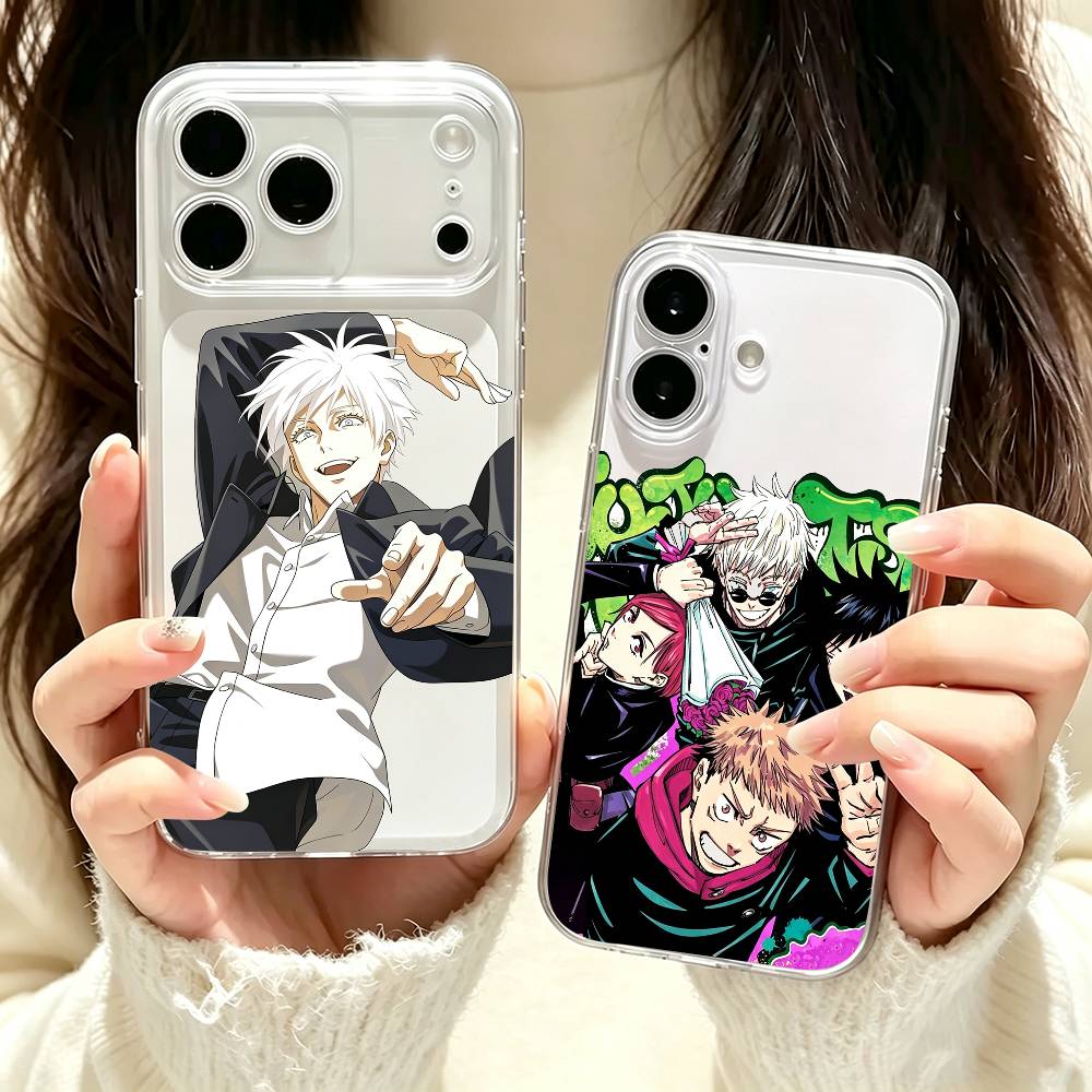 Phone Cases Jujutsu Kaisen - 呪術廻戦、五条悟、iPhone 18、17、16、15、14、13、12、11、Mini、Pro Max、Plus対応、透明シリコン製ソフトケース