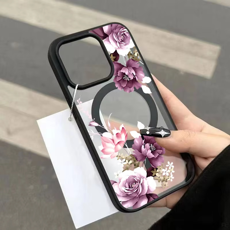 Phone Cases Xr Iphone - ラベンダーピンクの花柄プリント磁気式スマホケース iPhone 17 16 15 14