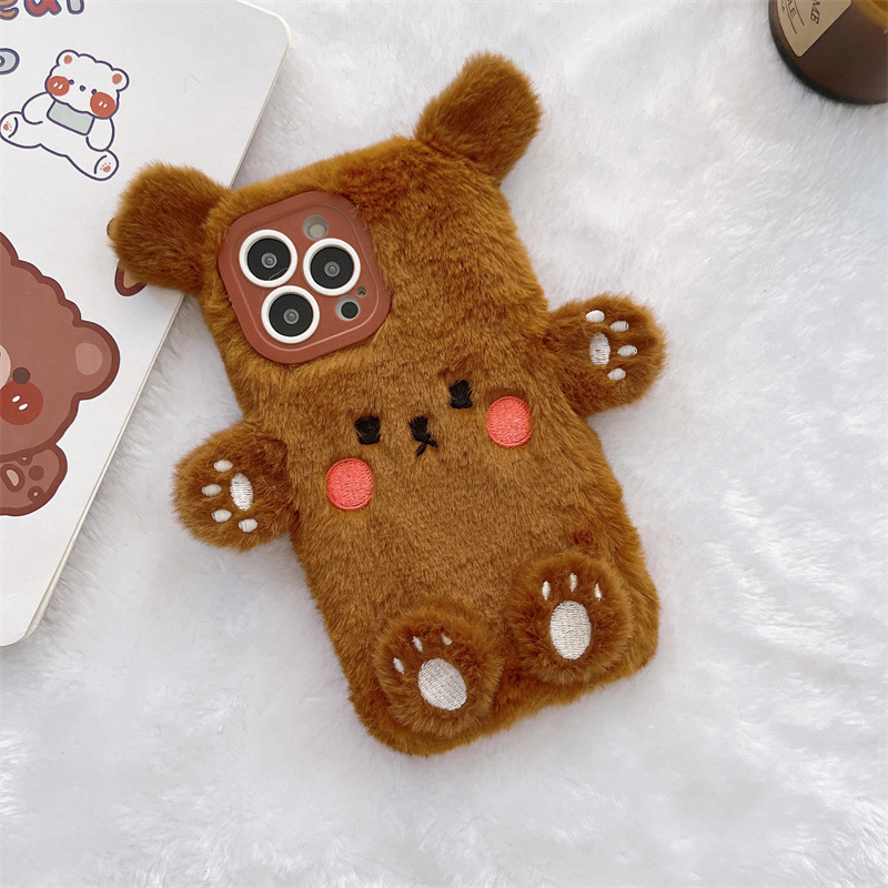 韓国の3D漫画風クマのふわふわぬいぐるみカップル携帯ケース  - Phone Cases For Iphone 16 のレビューと価格