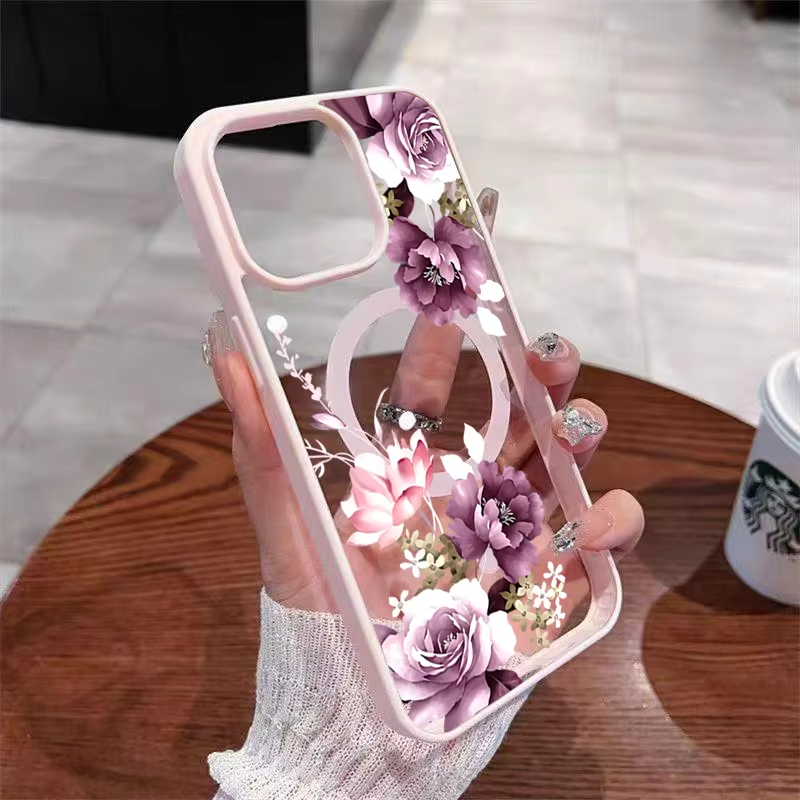 ラベンダーピンクの花柄プリント磁気式スマホケース iPhon - Phone Cases Xr Iphone のレビューと価格