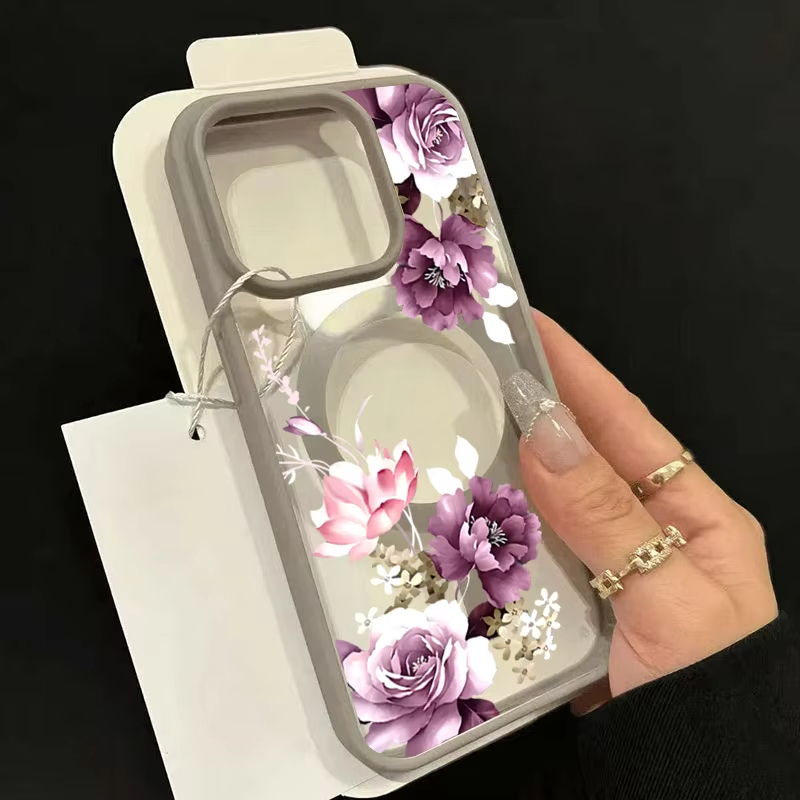 ラベンダーピンクの花柄プリント磁気式スマホケース iPhon - Phone Cases Xr Iphone のレビューと価格
