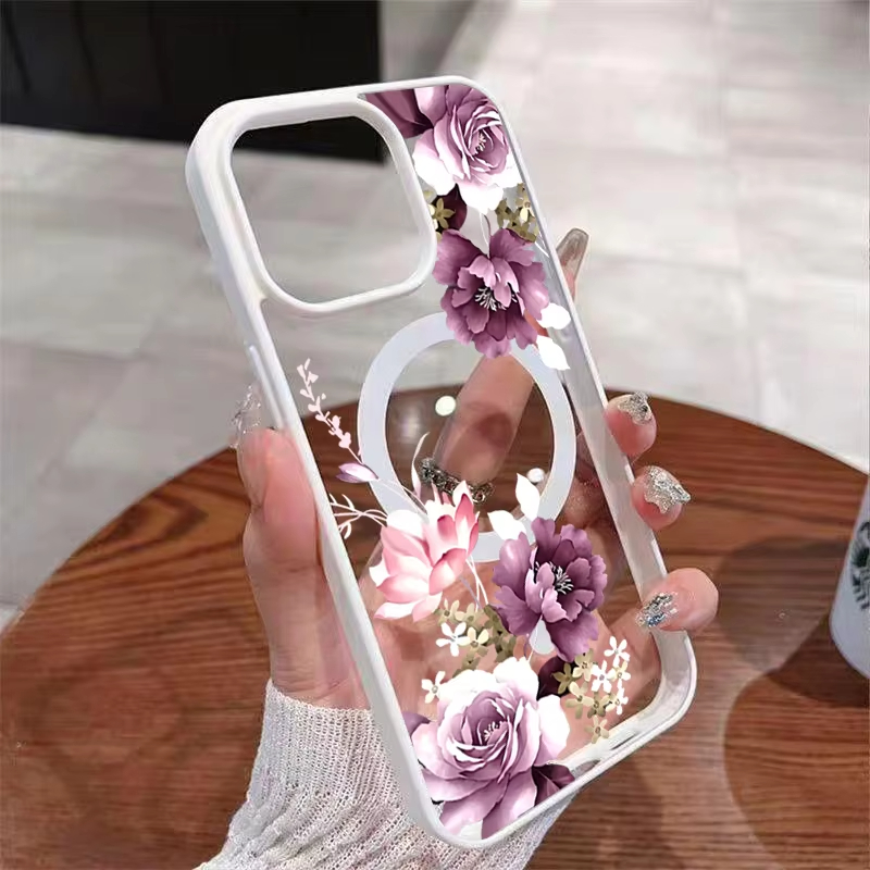 ラベンダーピンクの花柄プリント磁気式スマホケース iPhon - Phone Cases Xr Iphone のレビューと価格