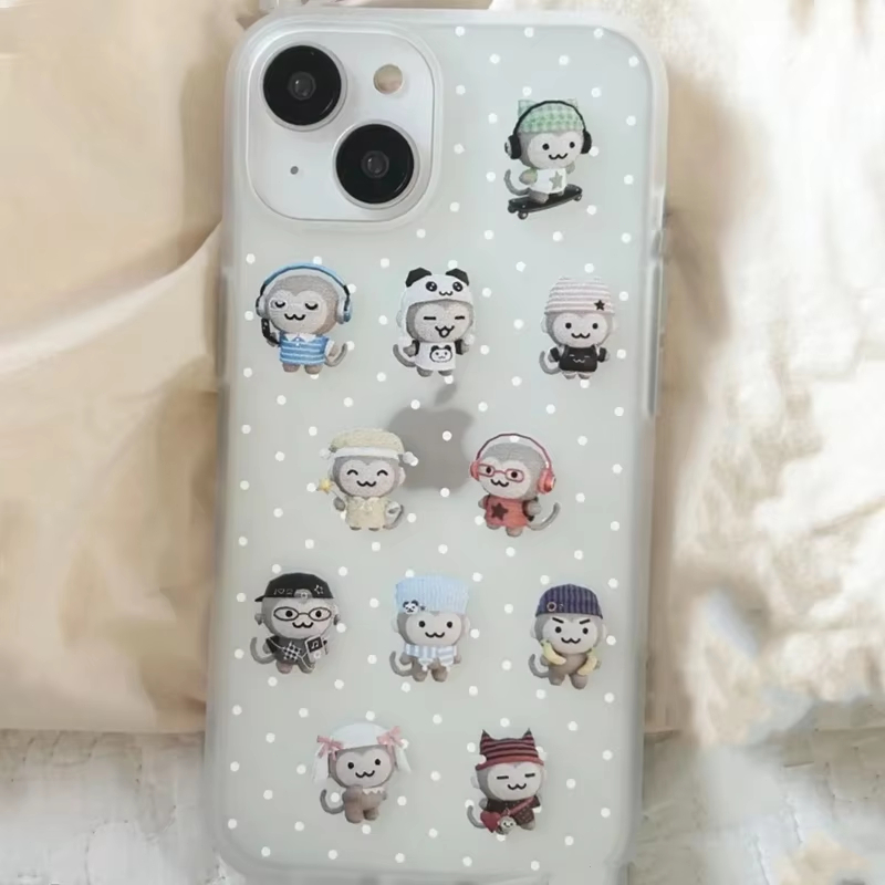 シンプルで可愛いモンキー柄の白い水玉模様のiPhoneケース - Phone Cases For Iphone 16 のレビューと価格