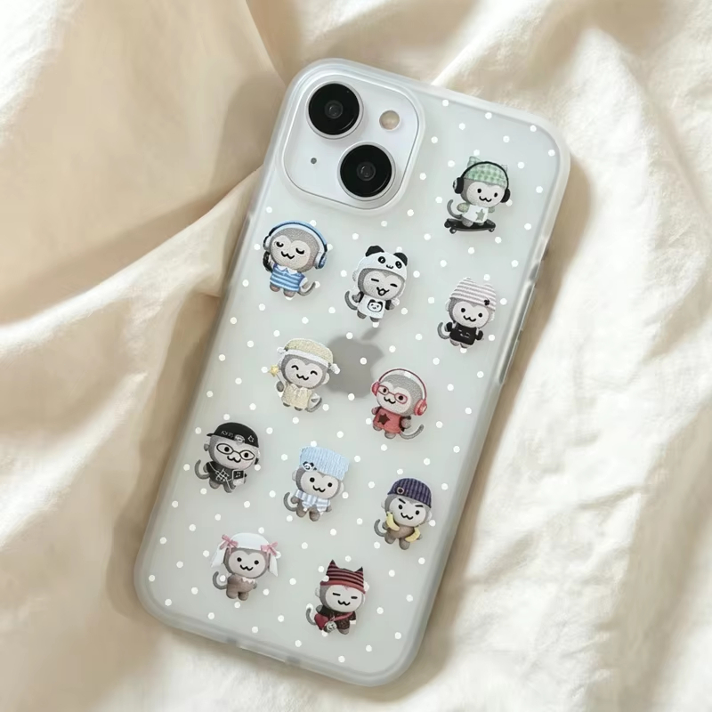 シンプルで可愛いモンキー柄の白い水玉模様のiPhoneケース - Phone Cases For Iphone 16 のレビューと価格
